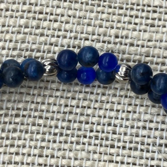 Toggle Bracelet 8 In Silver Flower Shades of Dark Blue Round Bead Retro Cottage - Picture 4 of 7